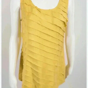 Soft Surroundings Women's Shirt Blouse Tiered Medium Yellow 100% Silk